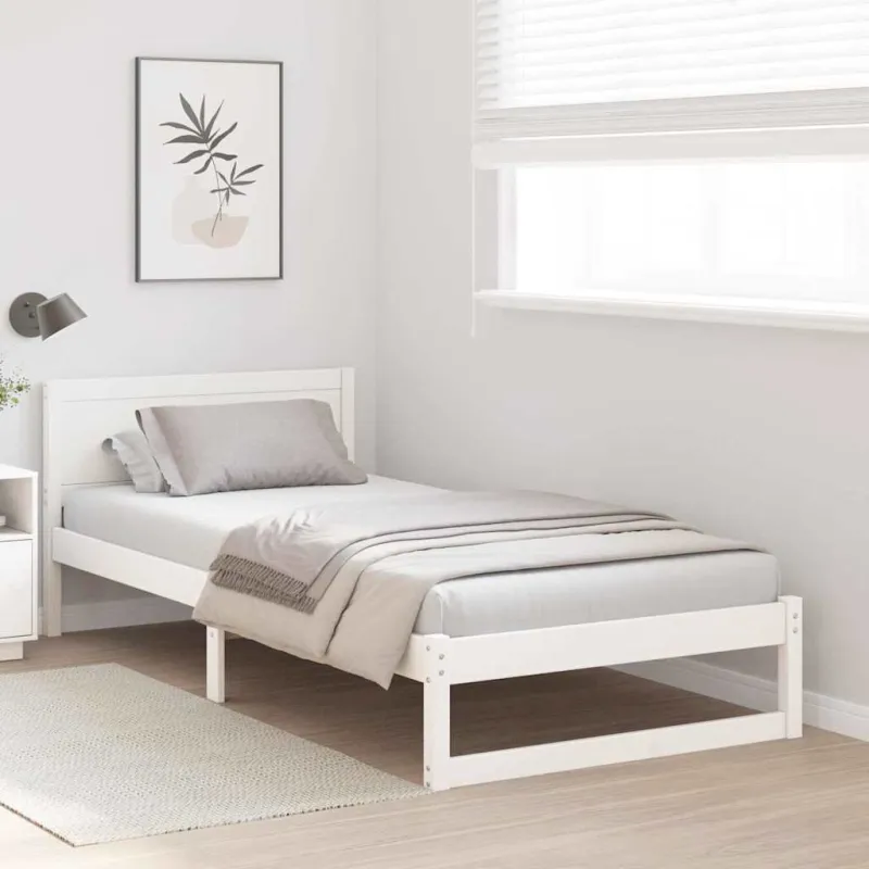 Lovos rėmas Balta 75 x 190 cm Kietos pušies mediena