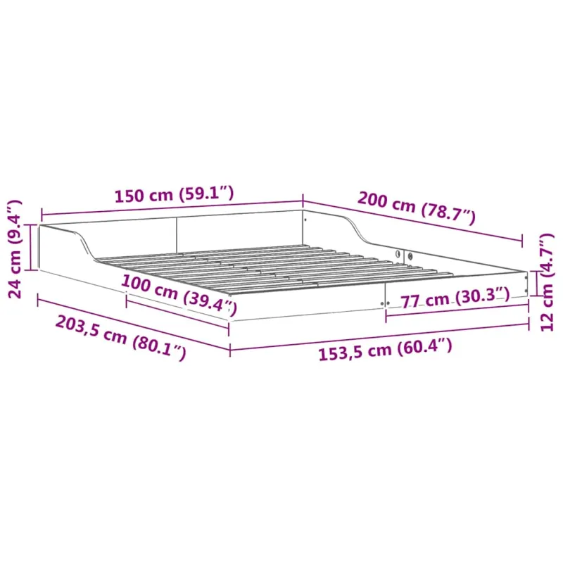 Lovos rėmas Balta 150 x 200 cm Kietos pušies mediena