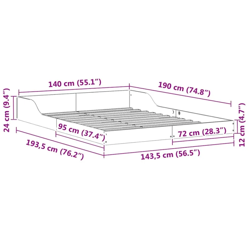 Lovos rėmas Balta 140 x 190 cm Kietos pušies mediena