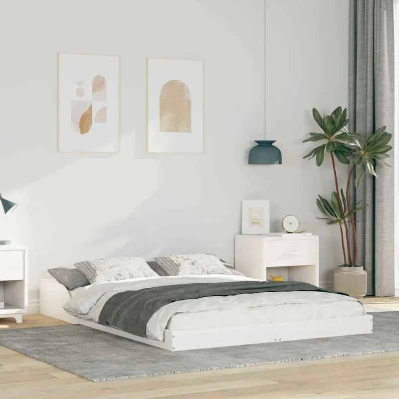 Lovos rėmas Balta 135 x 190 cm Kietos pušies mediena