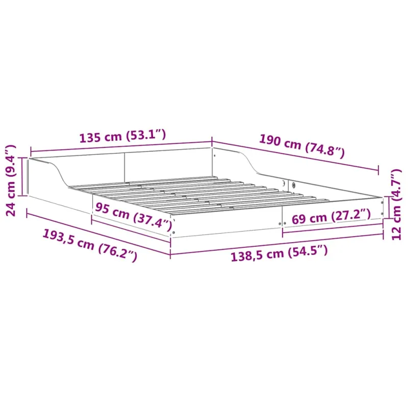 Lovos rėmas Vaško ruda 135 x 190 cm Kietos pušies mediena