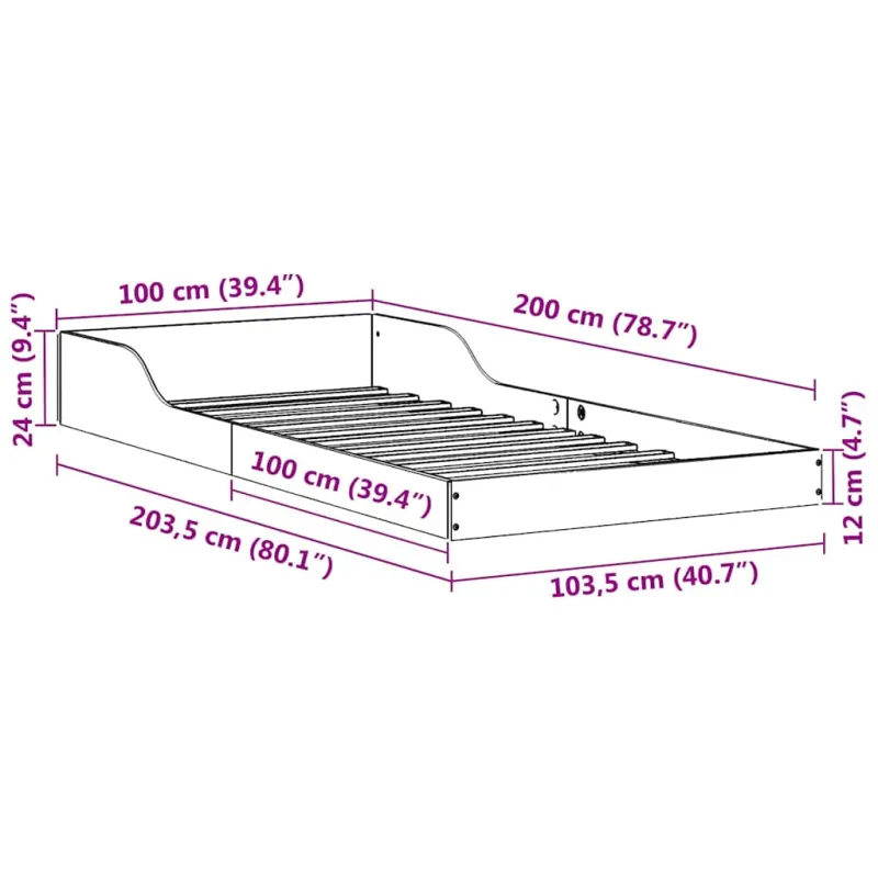 Lovos rėmas Balta 100 x 200 cm Kietos pušies mediena