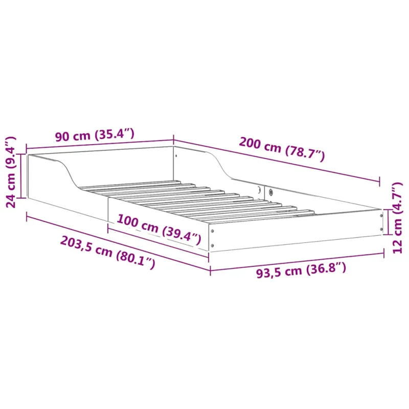 Lovos rėmas Balta 90 x 200 cm Kietos pušies mediena