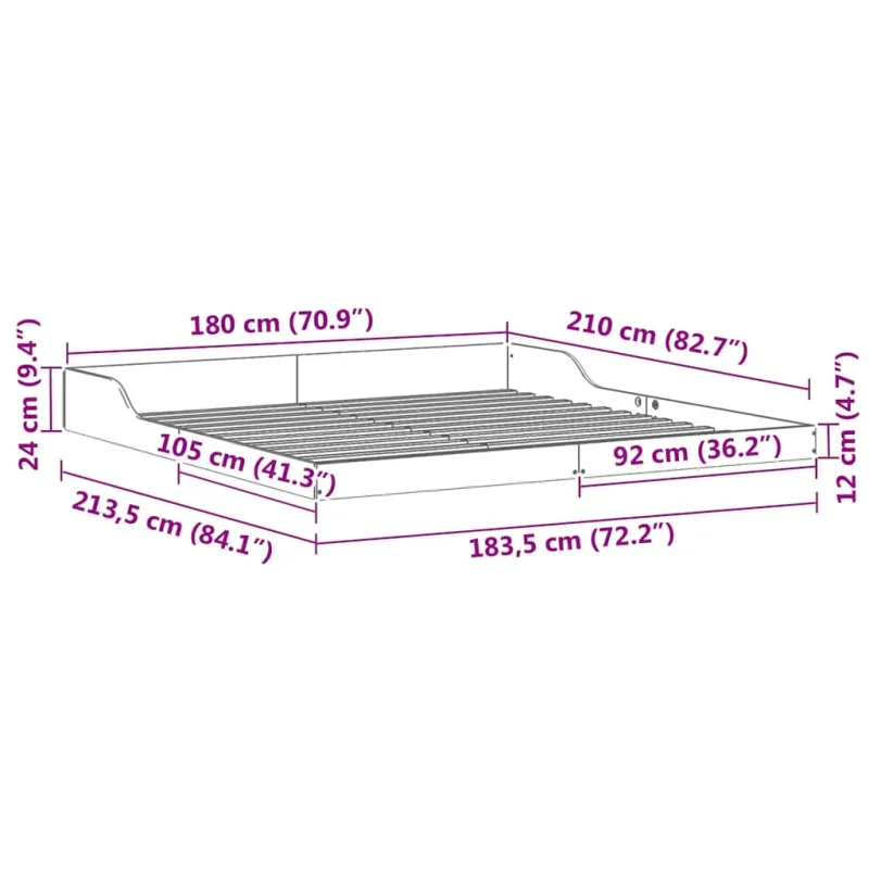 Lovos rėmas Balta 180 x 210 cm Kietos pušies mediena
