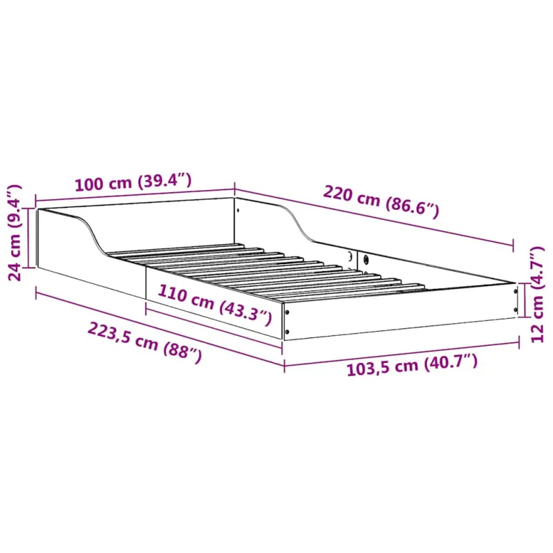 Lovos rėmas Natūrali 100 x 220 cm Kietos pušies mediena