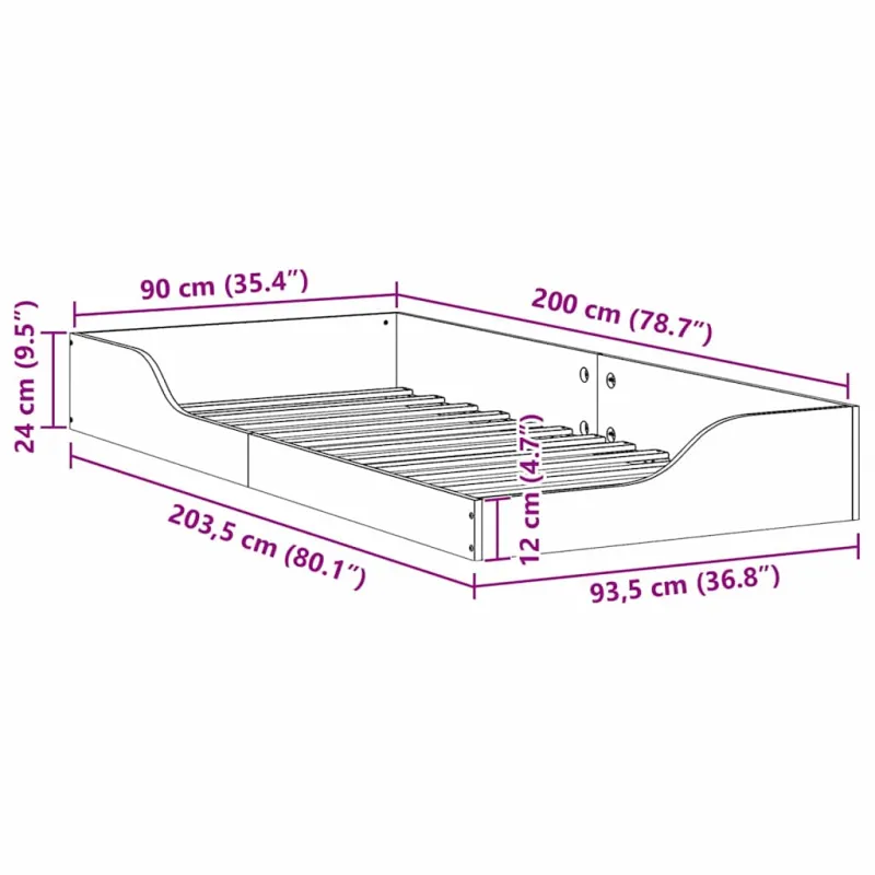 Lovos rėmas Balta 90 x 200 cm Kietos pušies mediena