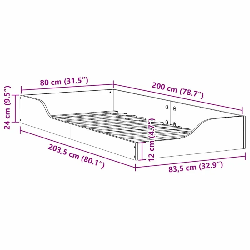 Lovos rėmas Vaško ruda 80 x 200 cm Kietos pušies mediena