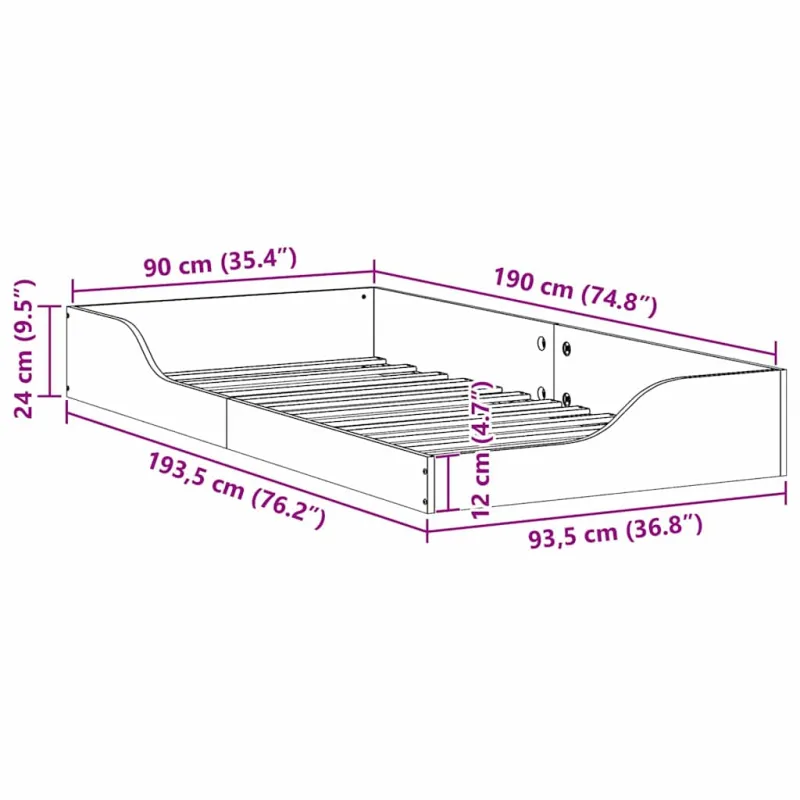 Lovos rėmas Vaško ruda 90 x 190 cm Kietos pušies mediena