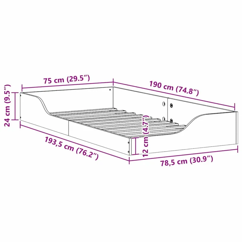 Lovos rėmas Vaško ruda 75 x 190 cm Kietos pušies mediena