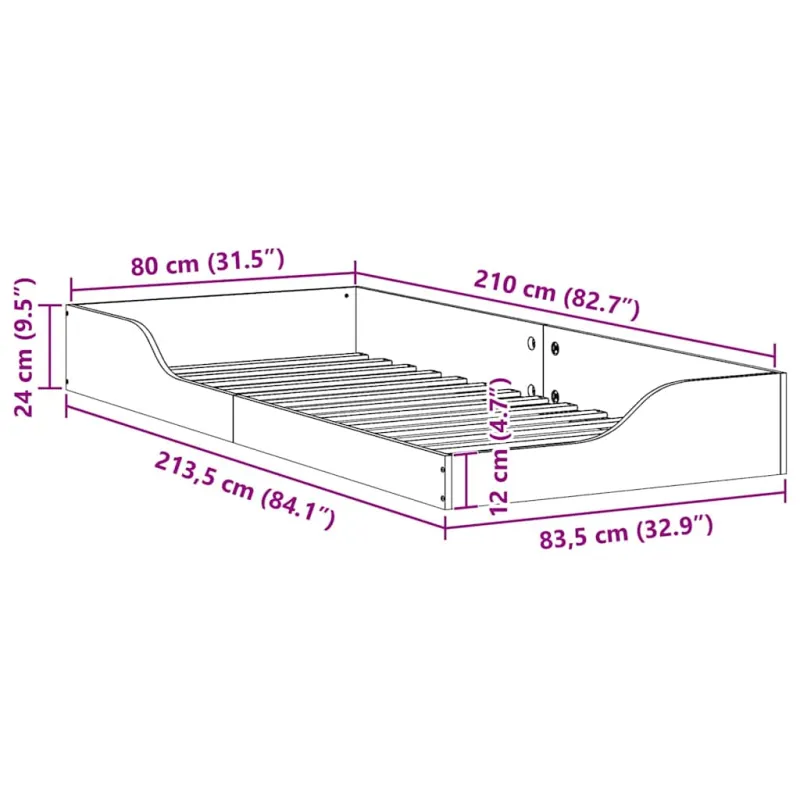 Lovos rėmas Balta 80 x 210 cm Kietos pušies mediena