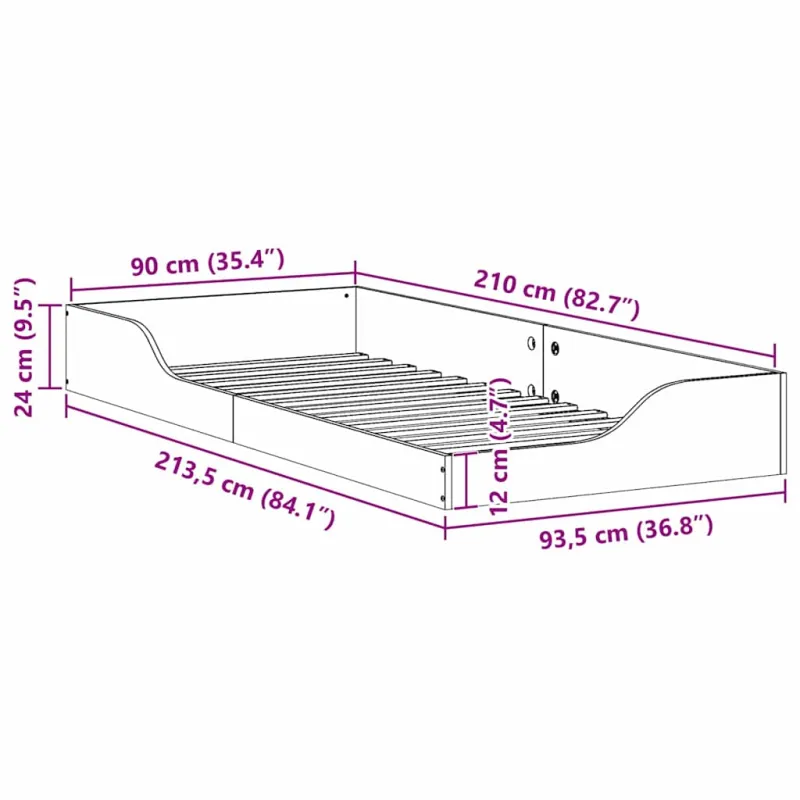 Lovos rėmas Balta 90 x 210 cm Kietos pušies mediena
