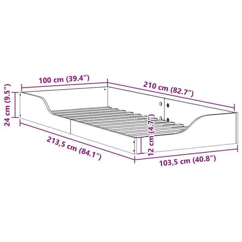Lovos rėmas Balta 100 x 210 cm Kietos pušies mediena