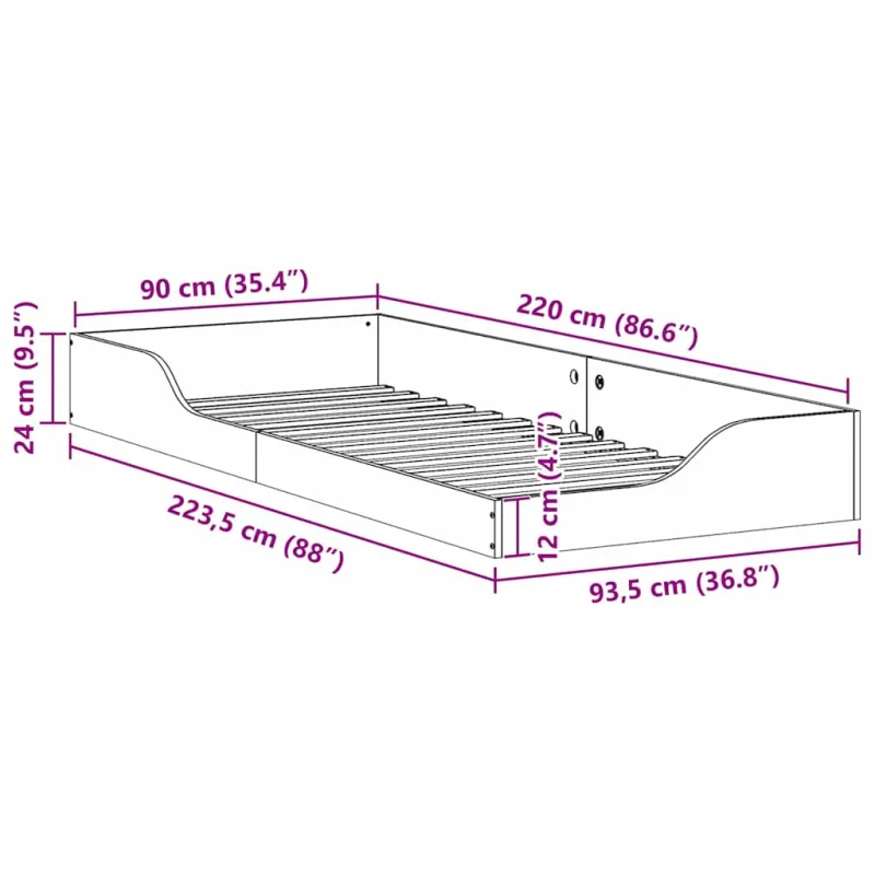 Lovos rėmas Vaško ruda 90 x 220 cm Kietos pušies mediena