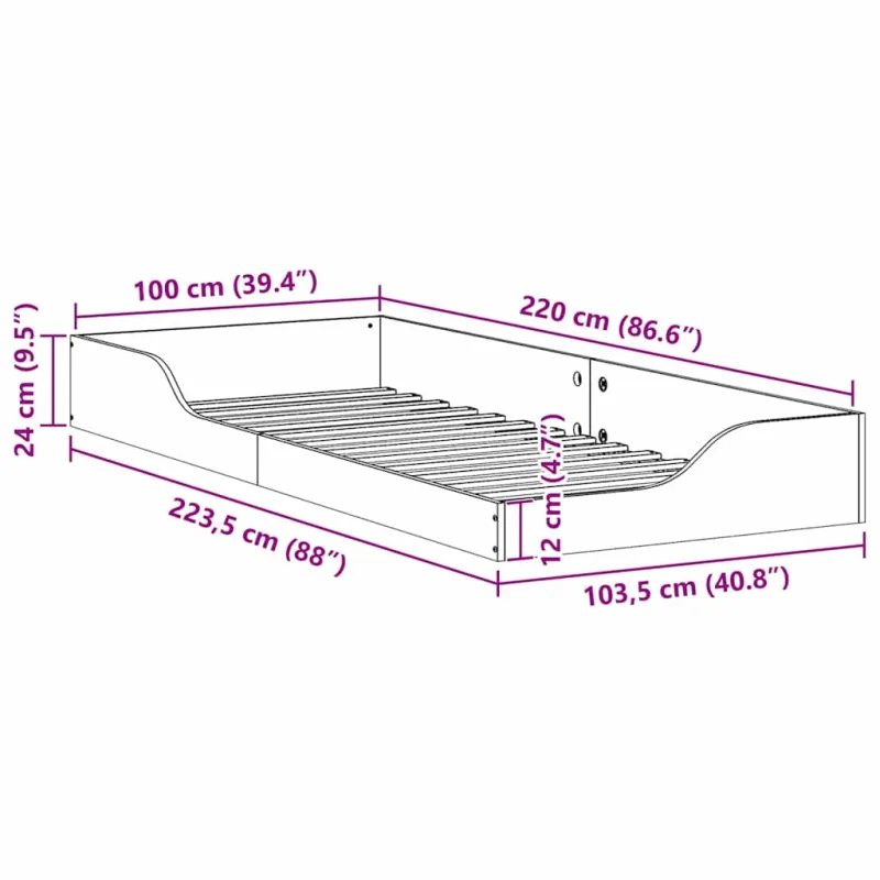 Lovos rėmas Balta 100 x 220 cm Kietos pušies mediena