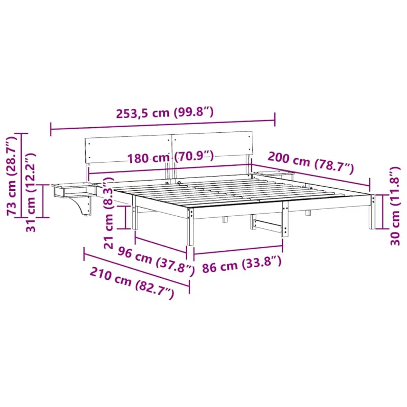 Lovos rėmas Ruda 180 x 200 cm Kietos pušies mediena
