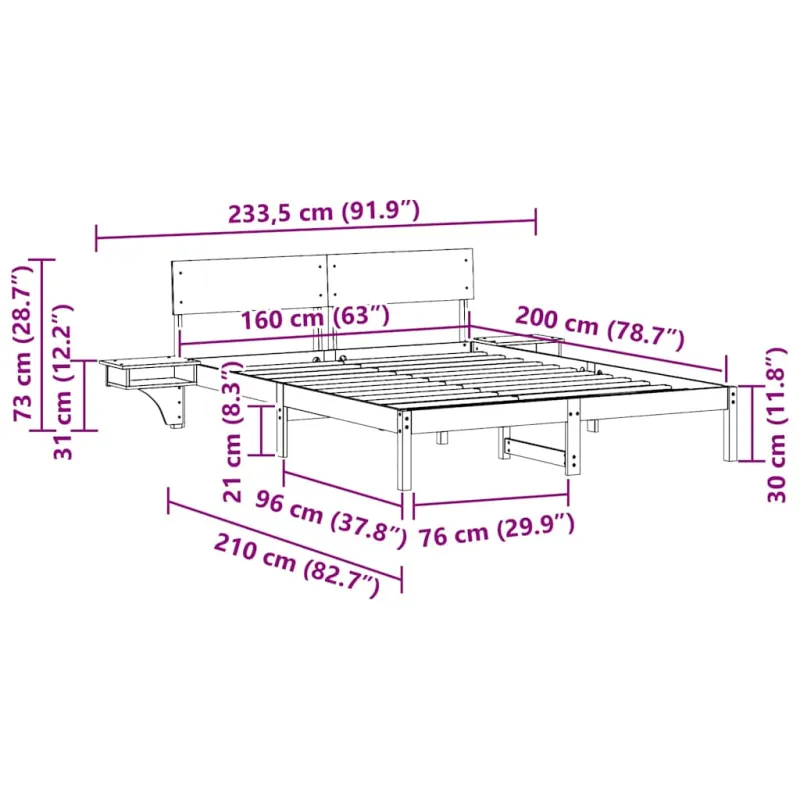 Lovos rėmas Balta 160 x 200 cm Kietos pušies mediena