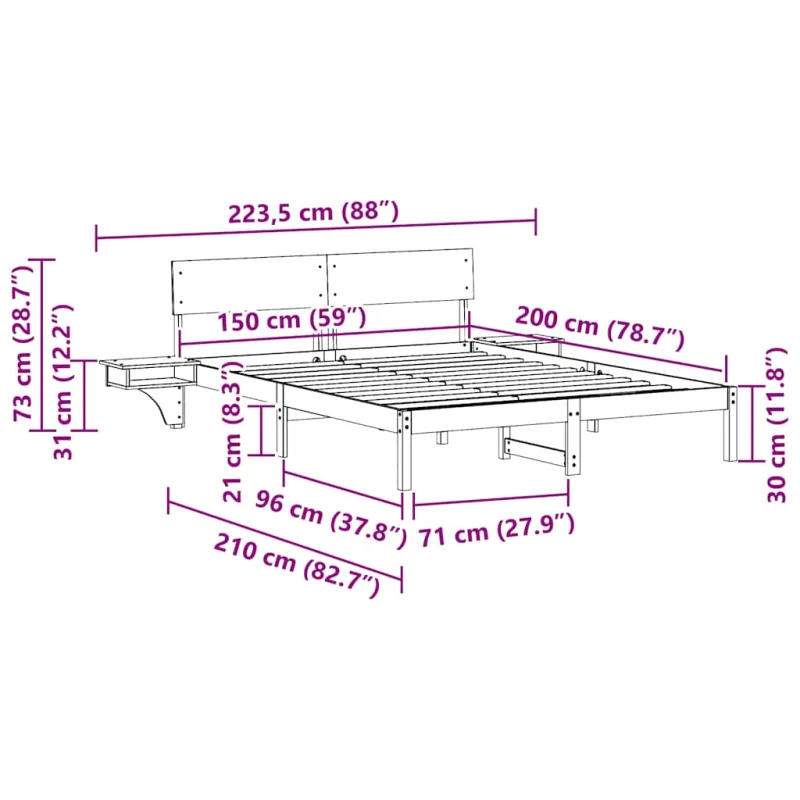 Lovos rėmas Balta 150 x 200 cm Kietos pušies mediena