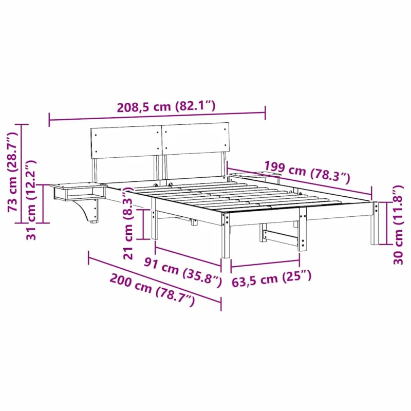 Lovos rėmas Vaško ruda 135 x 190 cm Kietos pušies mediena