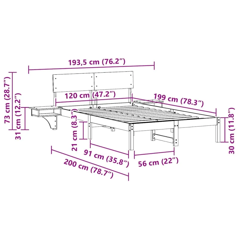 Lovos rėmas Vaško ruda 120 x 190 cm Kietos pušies mediena