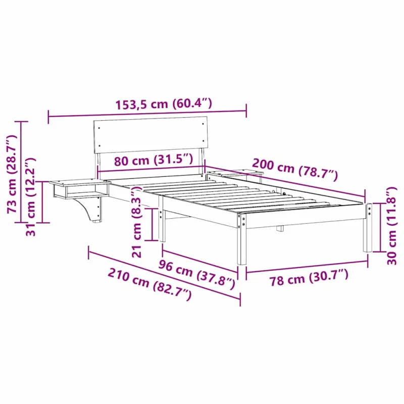 Lovos rėmas Vaško ruda 80 x 200 cm Kietos pušies mediena