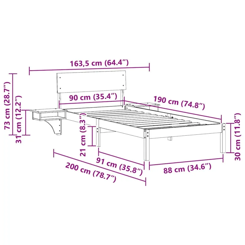 Lovos rėmas Balta 90 x 190 cm Kietos pušies mediena