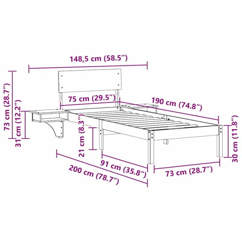Lovos rėmas Vaško ruda 75 x 190 cm Kietos pušies mediena