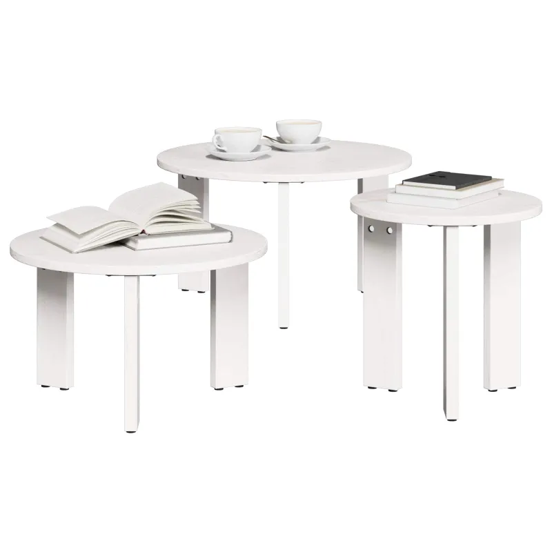 Kavos staliukas 3 pcs Balta Pušies masyvas