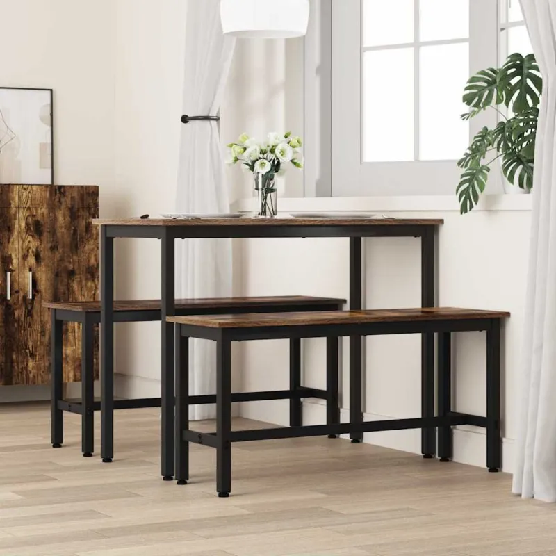 Valgomojo suolas 2 pcs Rūkyta ąžuolas 100 x 32,5 x 48,5 cm