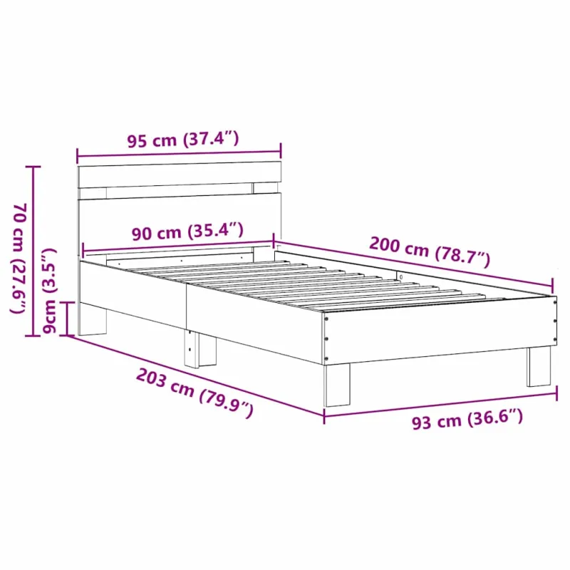 Lovos rėmas Senas medis 203 x 95 x 70 cm Apdirbta mediena
