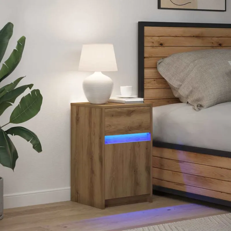 LED naktinis staliukas su spintelėmis artisano ąžuolo