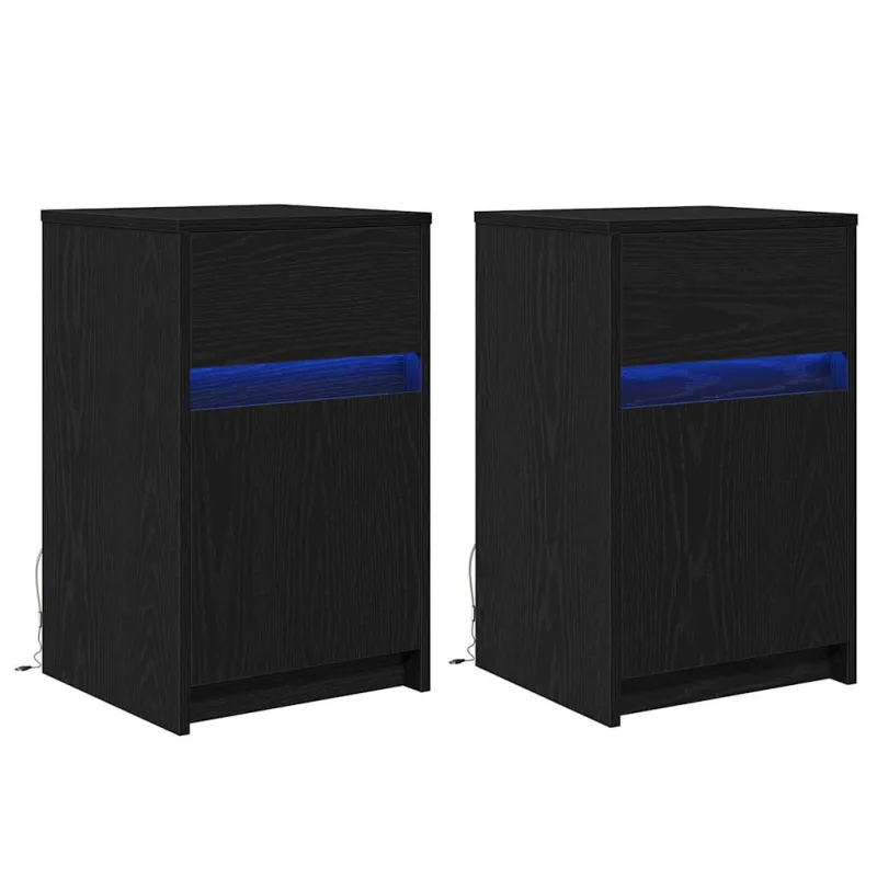 LED naktinis staliukas su spintelėmis 2 pcs juoda ąžuolo