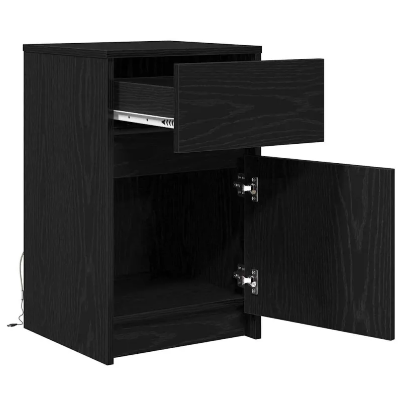 LED naktinis staliukas su spintelėmis 2 pcs juoda ąžuolo