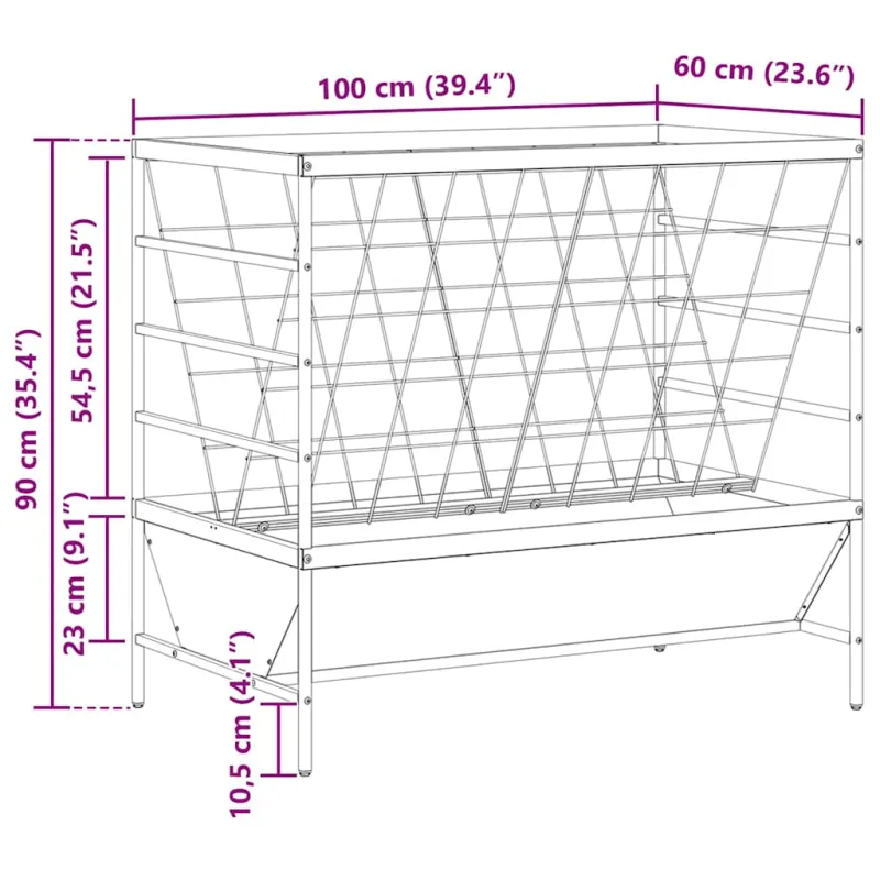 Gyvulių šėriklas Juoda 100 x 60 x 90 cm Šaltai valcuita plienas