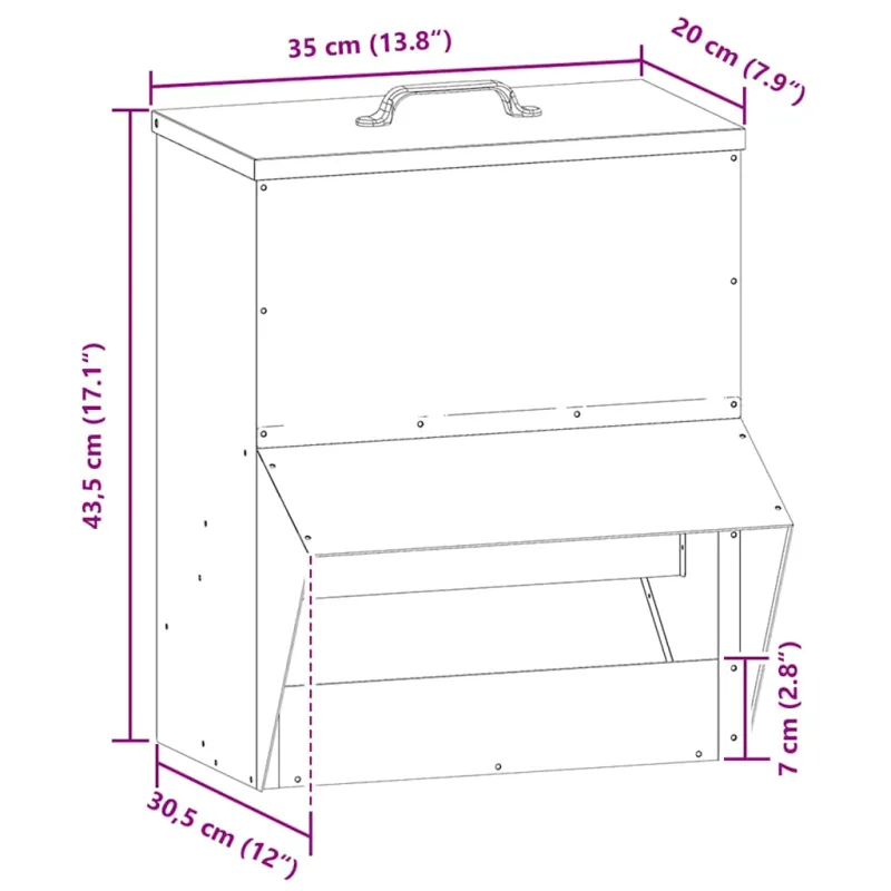 Vištų lesykla Sidabro 20 x 25 x 35 cm Cinkuota plienas