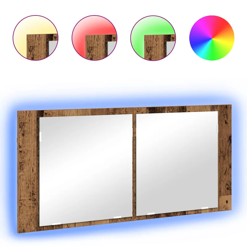 LED veidrodis spintelė su lentyna Senas medis 100 x 12 x 45 cm