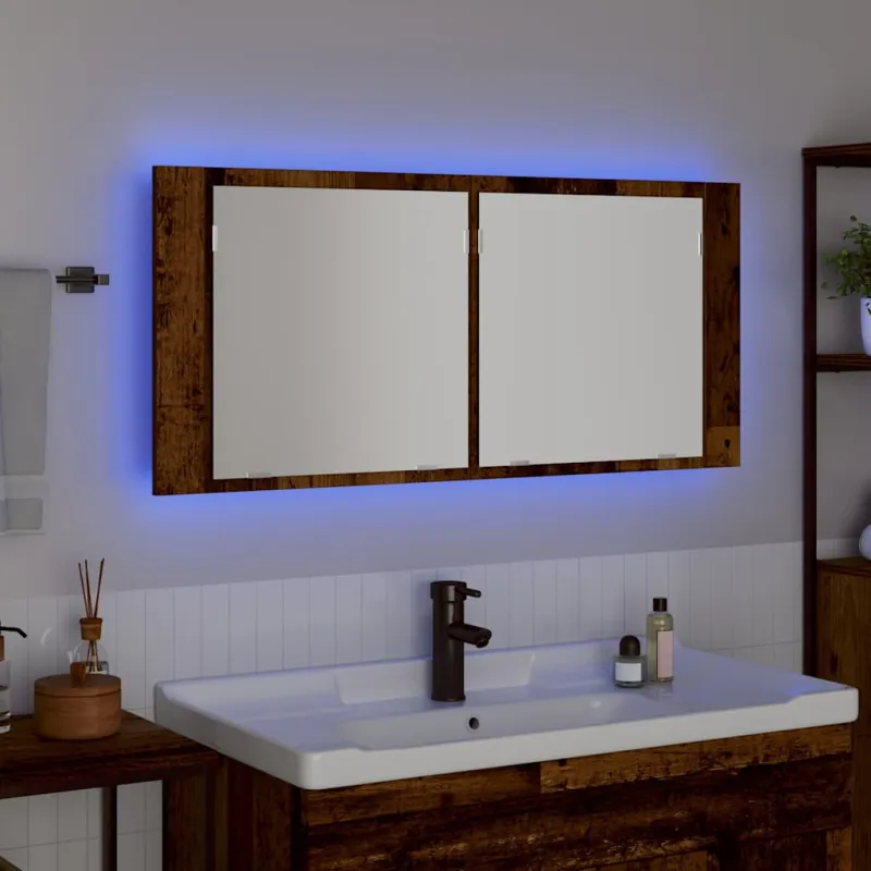 LED veidrodis spintelė su lentyna Senas medis 100 x 12 x 45 cm