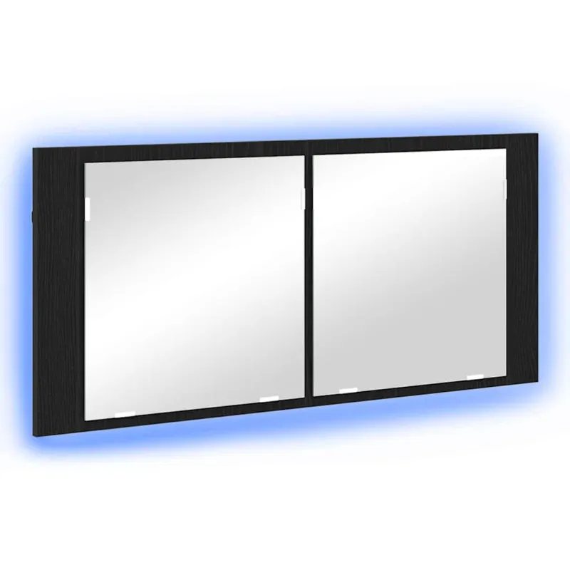 LED veidrodis spintelė Juodas ąžuolas 100 x 12 x 45 cm