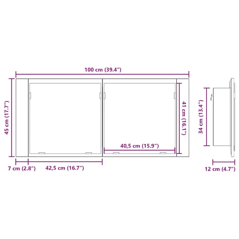 LED veidrodis spintelė Juodas ąžuolas 100 x 12 x 45 cm