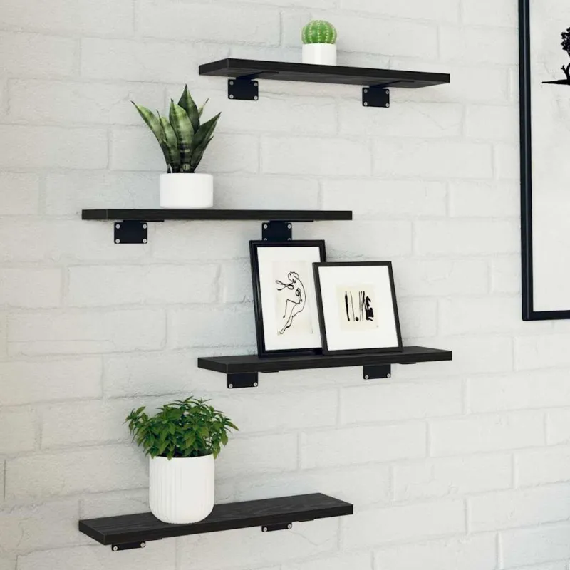 Knygų lentyna 4 pcs Juodas 40 x 10 x 1,5 cm Apdirbta mediena