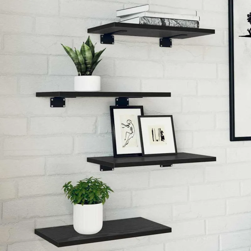 Knygų lentyna 4 pcs Juodas 40 x 20 x 1,5 cm Apdirbta mediena