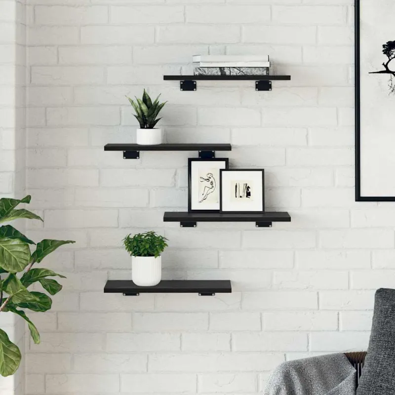 Knygų lentyna 4 pcs Juodas 40 x 20 x 1,5 cm Apdirbta mediena