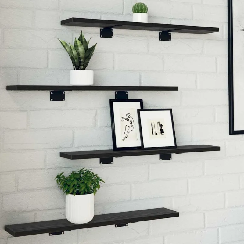 Knygų lentyna 4 pcs Juodas 60 x 10 x 1,5 cm Apdirbta mediena