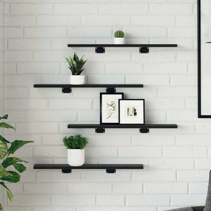 Knygų lentyna 4 pcs Juodas 60 x 10 x 1,5 cm Apdirbta mediena