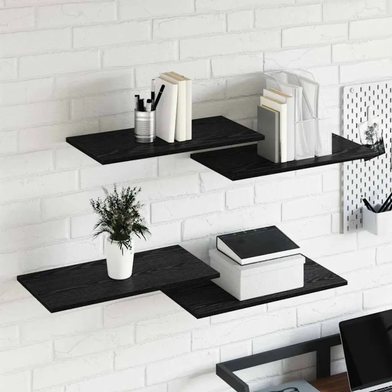 Knygų lentyna 4 pcs Juodas 60 x 30 x 1,5 cm Apdirbta mediena