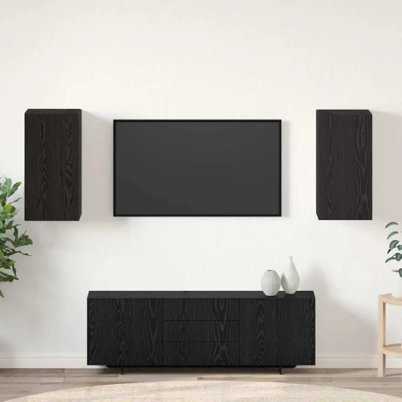 Sieninis televizoriaus stovas 2 pcs Juodas ąžuolas