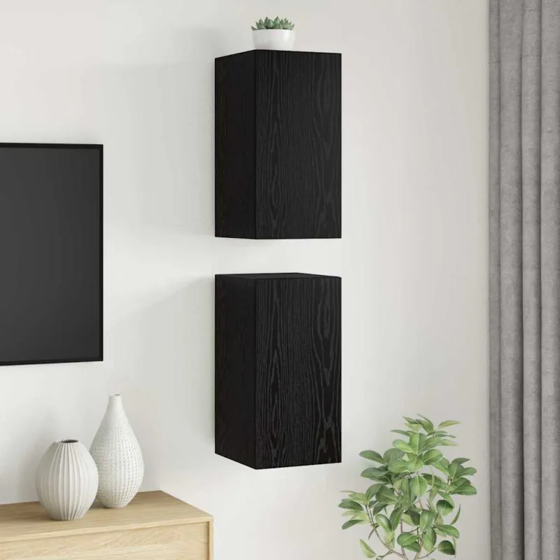 Sieninis televizoriaus stovas 2 pcs Juodas ąžuolas