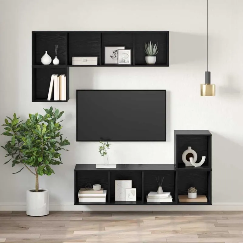 TV spintelių komplektas Juodas ąžuolas 37 x 37 x 107 cm