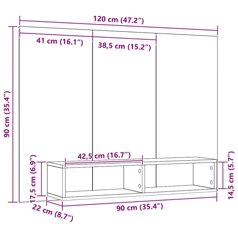 TV spintelių komplektas Juodas ąžuolas 120 x 23,5 x 90 cm