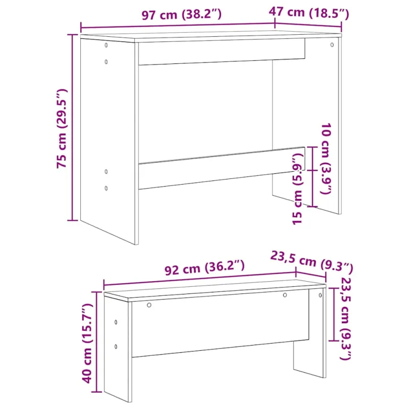 Valgomojo komplektas 2 pcs juoda ąžuolo Apdirbta mediena