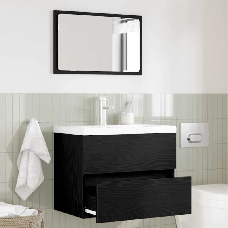 Vonios baldų rinkinys su stalčių 2 pcs Juodas ąžuolas
